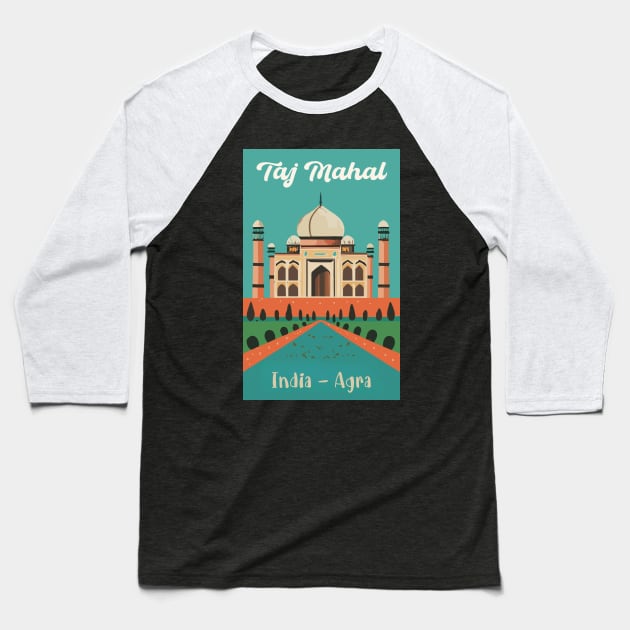 A Vintage Travel Art of the Taj Mahal in Agra - India Baseball T-Shirt by goodoldvintage